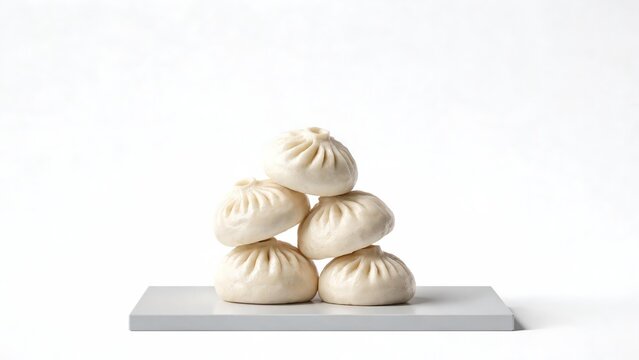 Stack of Traditional Steamed Buns Dim Sum on Minimalist Display Stand