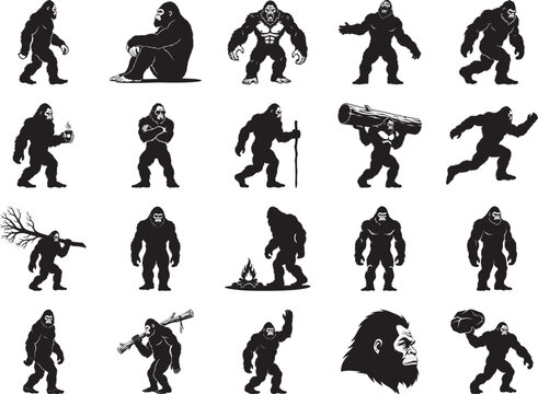 Bigfoot Sasquatch Silhouettes Collection Mythical Creature Poses