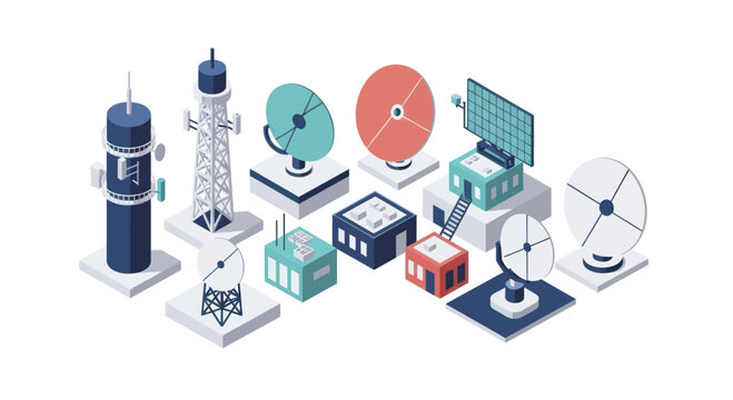 Isometric Telecommunication and Satellite Communication Equipment Collection.