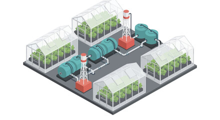 Naklejka premium Modern Agricultural Facility with Greenhouses and Industrial Equipment.