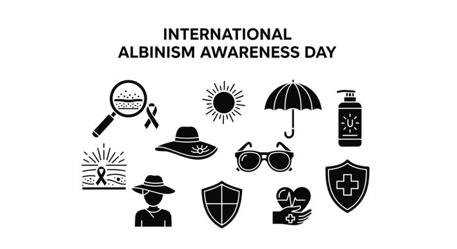 International albinism awareness day vector graphic illustration with protective elements and medical symbols