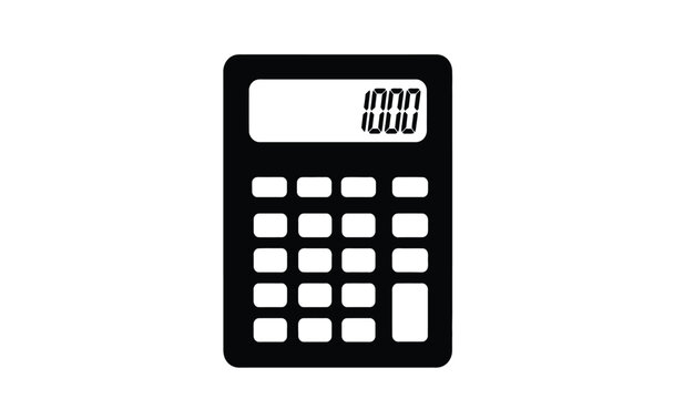 A stark black silhouette of a standard electronic calculator displays a numeric value on its screen silhouette high quality professional detailed modern elegant stylish