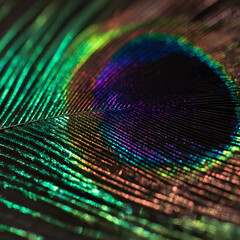 Obraz premium Iridescent Peacock Feather Macro Background Abstract