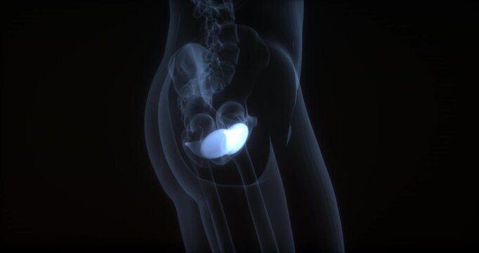 External obturator muscle in human body. X Ray. Loop
