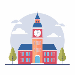 Fototapeta premium Flat Illustration of a Clock Tower Building