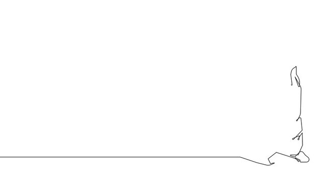 Continuous line Muslim woman praying. One line Islamic dua gesture, female worship, faith and spirituality concept on white background