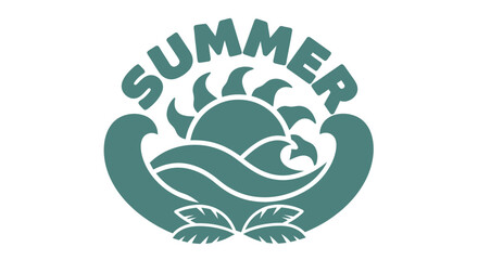Summer Sun Waves and Leaves Emblem. © Karimun