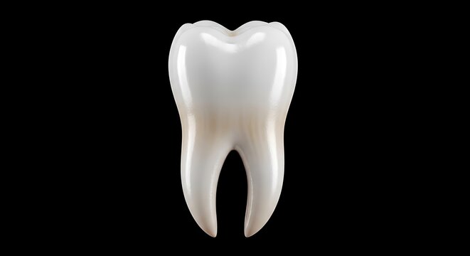 Isolated close-up of a single human molar against a solid black background