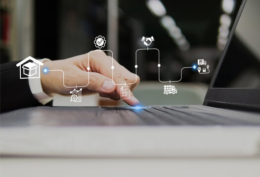 Digital procurement and supply chain management concept. Digital procurement process integrated with analytics, logistics, contracts, supply chain management. Business solution, Digital transformation