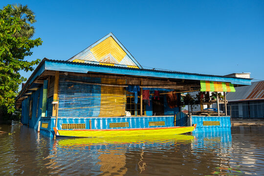 Traditional Bugis floating houses on Lake Tempe, Sulawesi, Indonesia