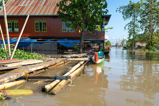 Traditional Bugis floating houses on Lake Tempe, Sulawesi, Indonesia