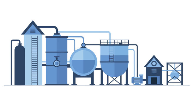 Industrial factory with various tanks and buildings for production.