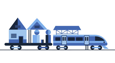 Modern Train Carrying Houses - A Unique Concept of Mobile Living and Transportation. © Ganti