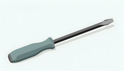 Fototapeta premium A simple, stylized illustration of a flat-head screwdriver with a light blue handle and a metal shaft, set against a plain white background, perfect for design and DIY projects