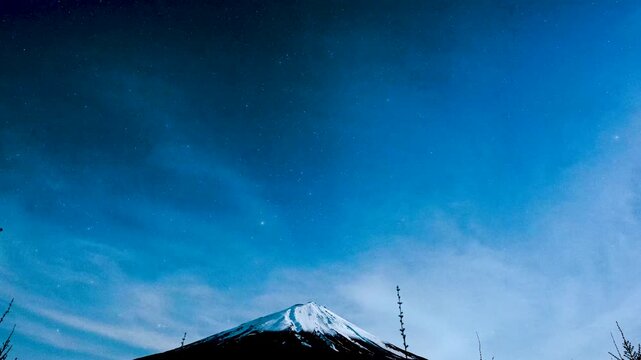 [タイムラプス] 富士山の林道付近の暗闇に広がる天の川と満天の星空を捉えた幻想的な夜景タイムラプス映像