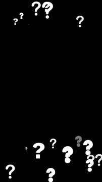 White question marks animation on a black background. Abstract background perfect for concepts of uncertainty, FAQ, searching for answers, and mystery