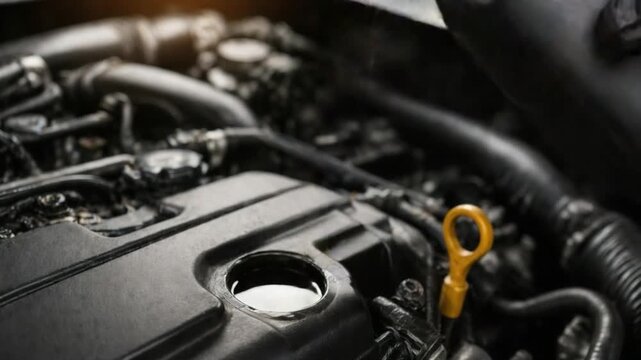 Car engine mechanical parts close up 
with key, automotive maintenance 
engineering concept
