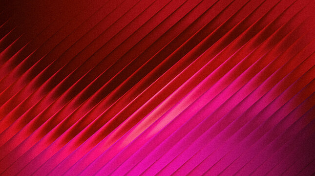 Abstract background with diagonal lines in red and pink gradient colors, textured surface with light and shadow