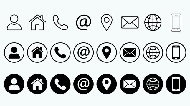 Business card icon set. Containing contact information, name, address, phone, e-mail, location, website, telephone, mail and more. Vector illustration.
