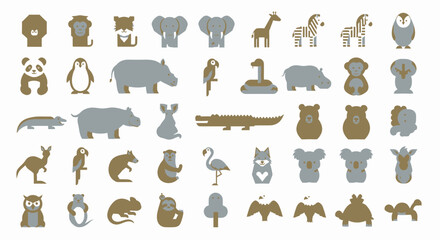 Obraz premium Collection of various animal icons.