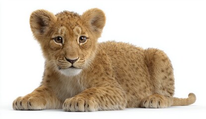 Fototapeta premium A young 8-month-old lion cub Panthera leo displays its soft fur and feline features in a wild nature portrait of this majestic big cat predator