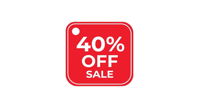 forty percent off sale sign red rounded square badge on white
