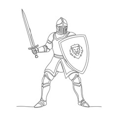 Obraz premium Knight in Armor with Sword and Shield Featuring Lion Emblem