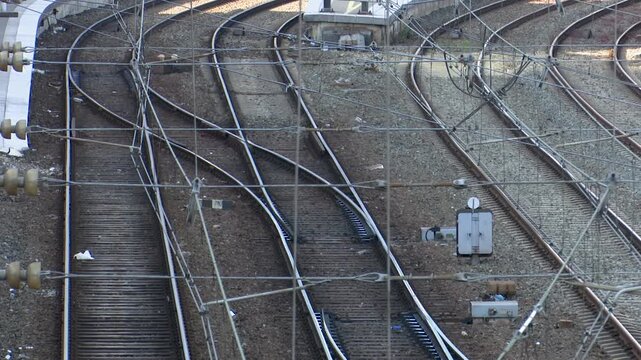 High angle view of complex railway tracks network