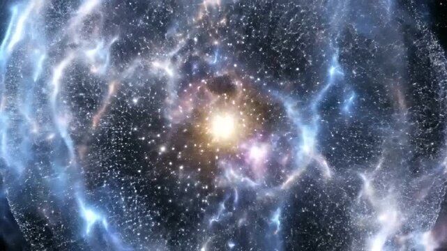 Vibrant cosmic scene with swirling galaxy.