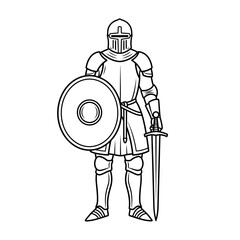 Naklejka premium Medieval Knight in Full Armor with Sword and Shield, Warrior Silhouette