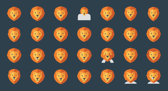 Lion Heads with Different Emotions Displayed.