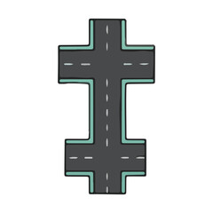 Obraz premium Top view illustration of a street segment with double crossroads