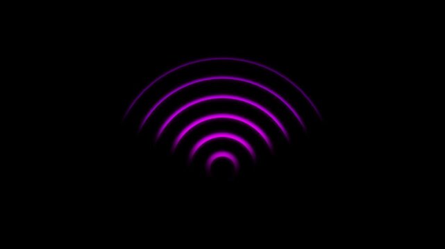 Wi Fi signal icon loop animation with radio waves on black background 4k. Internet connectivity icon with dynamic radio wave motion.