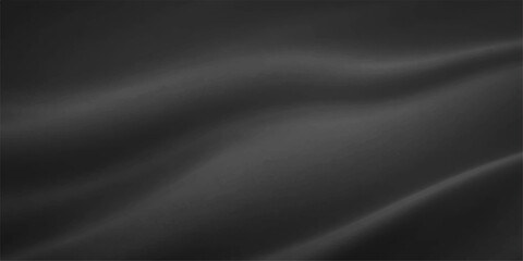Fototapeta premium Luxurious black satin and silk fabric background with smooth flowing waves of soft textile material creates a dark elegant backdrop for high-end wallpaper designs