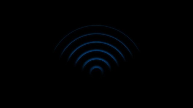 Wi Fi signal icon loop animation with radio waves on black background 4k. Internet connectivity icon with dynamic radio wave motion.