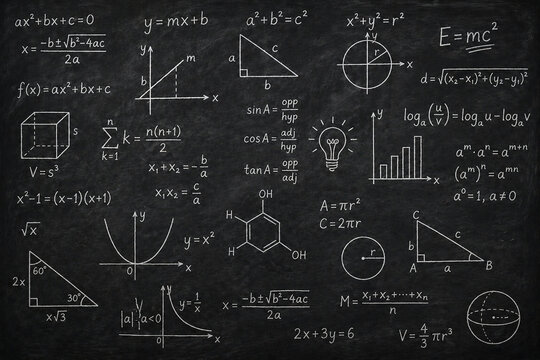 Chalkboard texture with math formulas and drawings