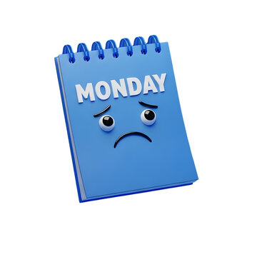 3D Blue Monday Spiral Notepad with Sad Face Emoji Icon