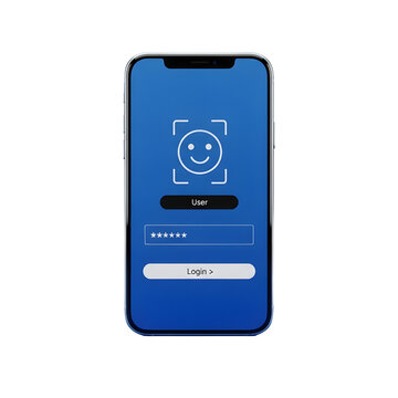 Mobile App Login Interface with Facial Recognition Security Concept