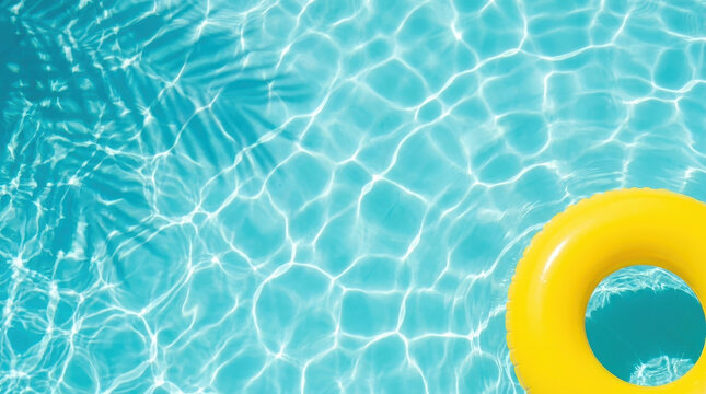 Luxury summer vacation with tropical resort vibes and beach tourism reflected in clear blue water with bright yellow float creating relaxing atmosphere for enjoyment