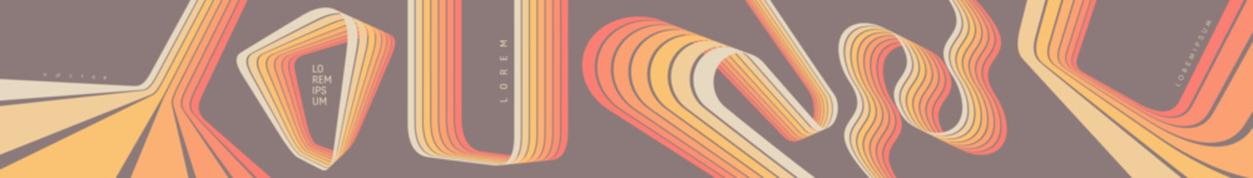 A retro style background. Wavy lines in perspective. Curved ribbons. Folding effect. Rectangular figure. Vector for brochure, poster, cover, card, presentation, flyer or banner.