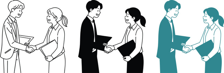 Fototapeta premium Business people handshake doodle vector art illustration for partnership and agreement concept.