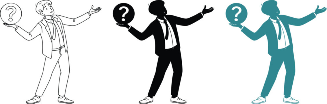 Businessman holding question mark symbol vector illustration for problem and solution concept.