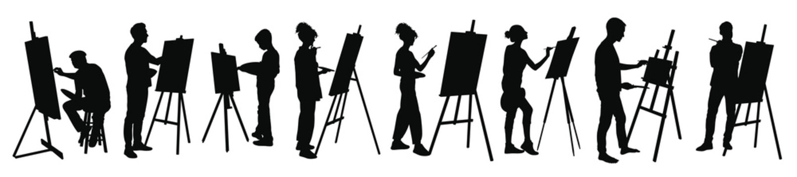 Set of Drawing artist silhouette