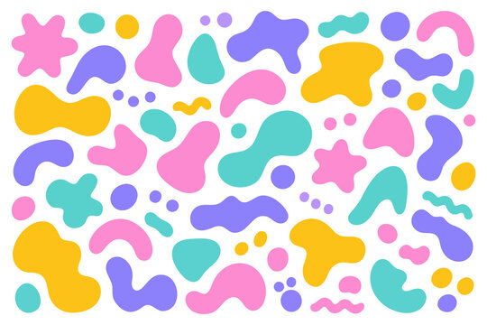 Scandinavian style abstract seamless pattern with simple colorful blobs, clean minimal vector background with soft organic composition