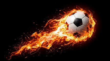 Naklejka premium Explosive fire soccer ball action sports field digital art dramatic lighting close-up view energy and passion unleashed