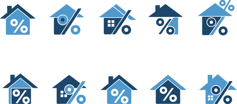 Real estate discount icons house shapes with percentage symbols