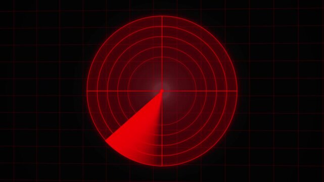 High tech red radar animation cybersecurity detection vertical video. Radar Scanning loop. Radar screen animation .Signal transmitted sonar radar.