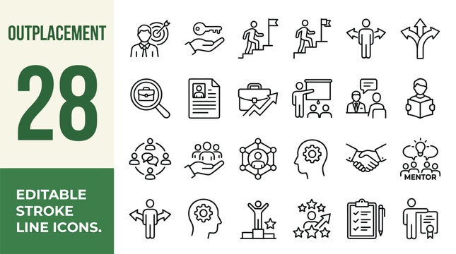 Outplacement icon set. Editable line icons. Vector illustration.