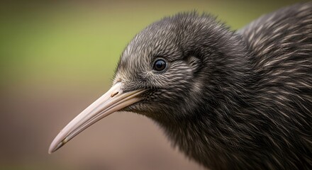 Fototapeta premium Wildlife closeup kiwi bird head detail macro portrait natural texture focus