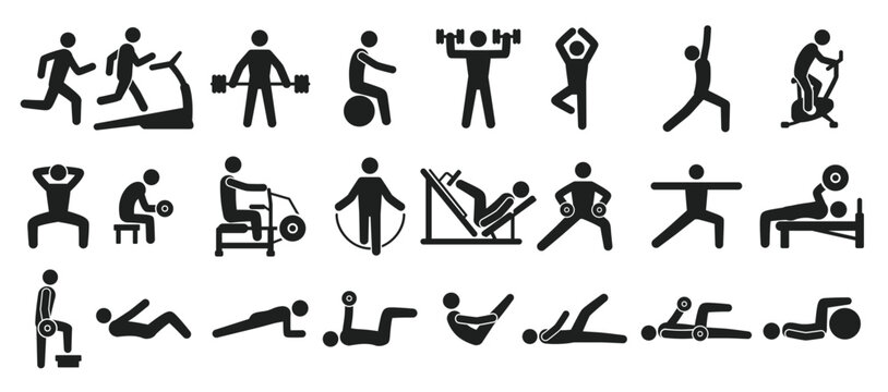 fitness exercise icons sport workout pictograms people. vector illustration